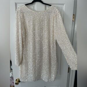 NWT H&M SIZE XL CREAM SEQUIN LONG SLEEVE MINI DRESS